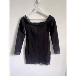 EDIKTED Diora Off the Shoulder Long Sleeve Minidress lace Black Small Club Goth